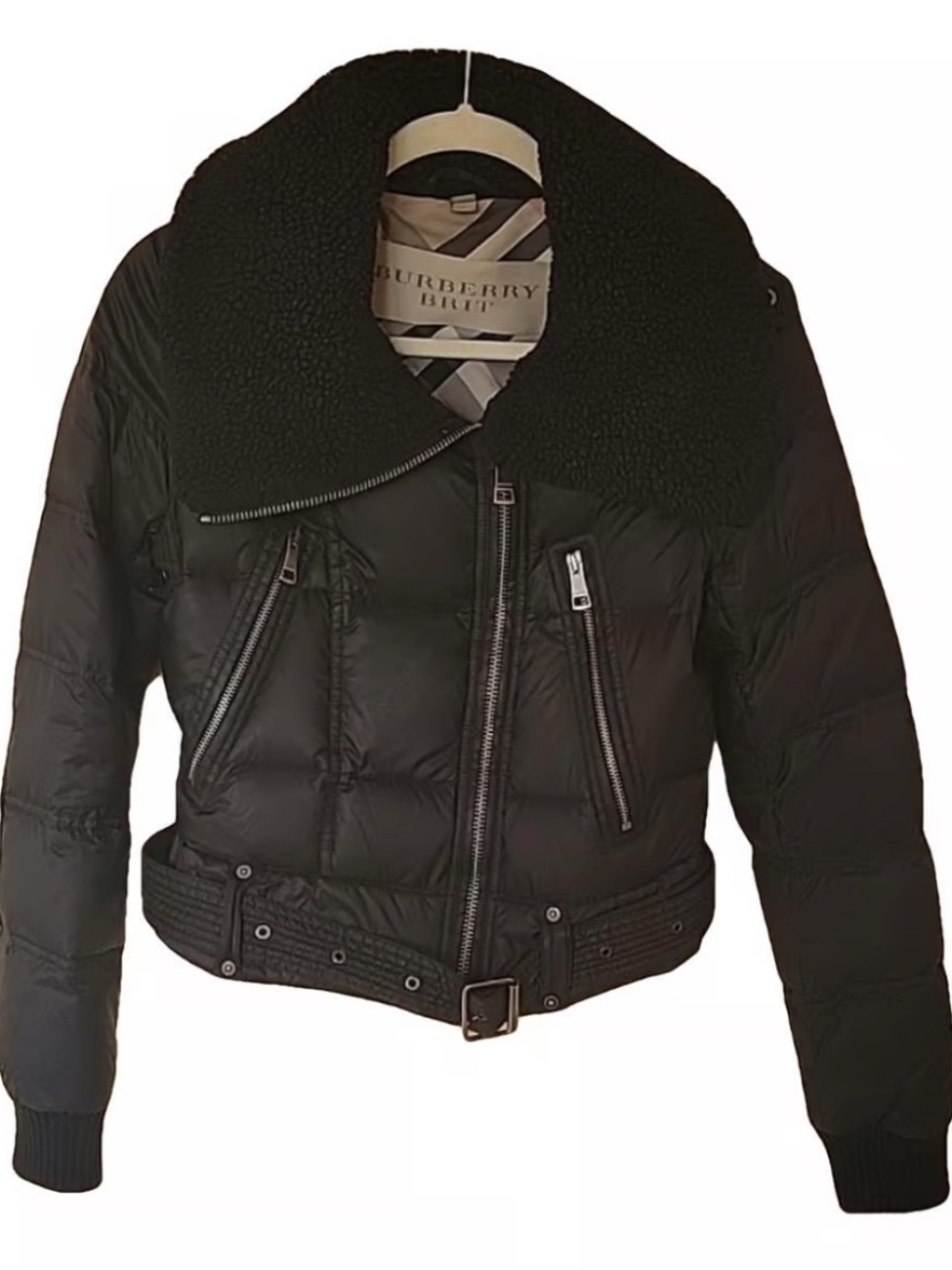 Burberry Brit Black Quilted Faux Shearling Collar Cropped Jacket